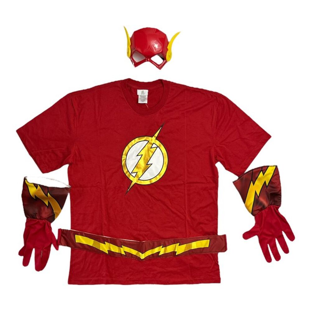 The Flash - The Flash Men's Short Sleeve T-Shirt, Belt, Gloves & Mask Costume Se